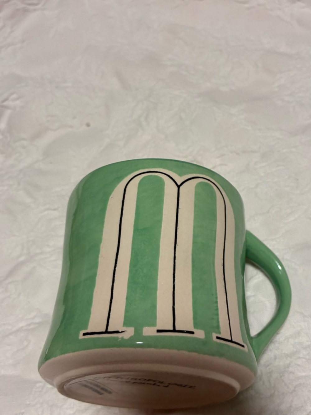Anthropologie Hand-Painted Ceramic Jar in Green and Cream
